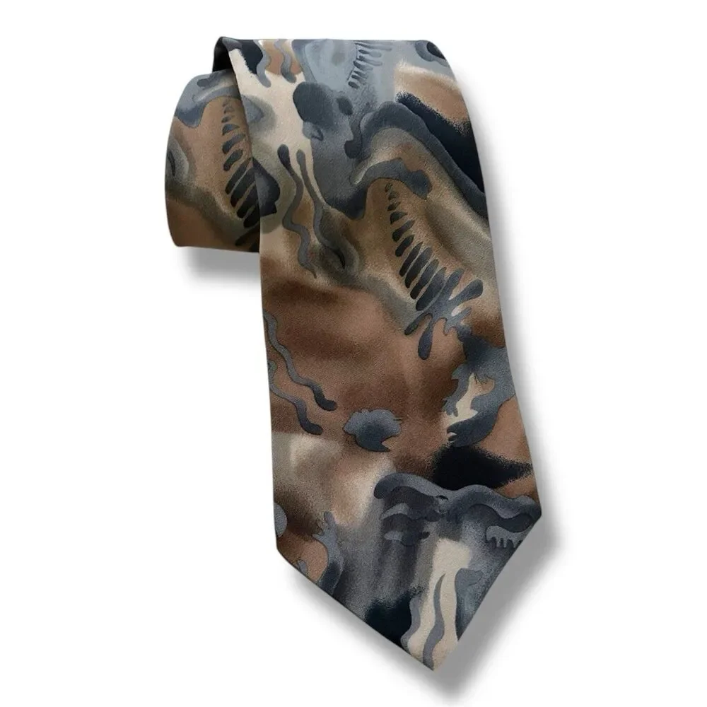 100% Silk J Garcia Brown Blue Vtg Tie 57” X 4”